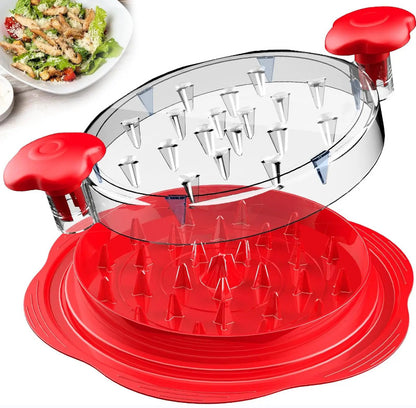 Red and clear kitchen Chicken Shredder Tool on a white background