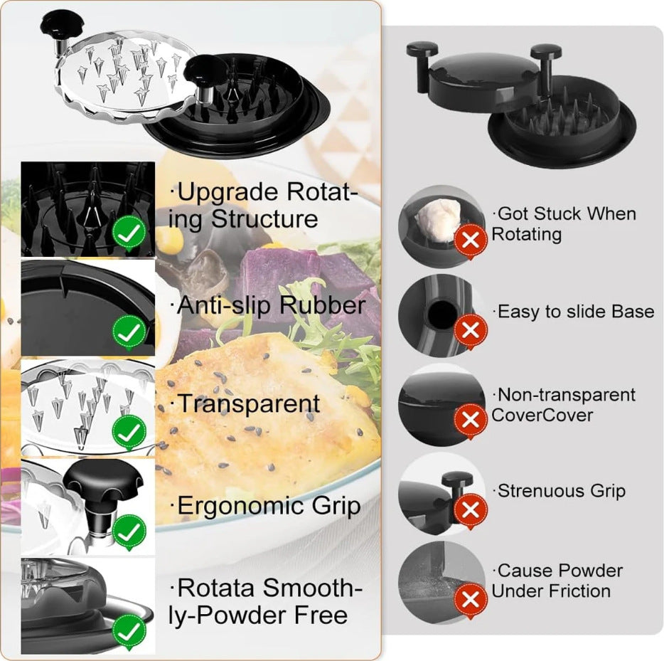 Comparison chart of a Chicken Shredder Tool with pros and cons listed.